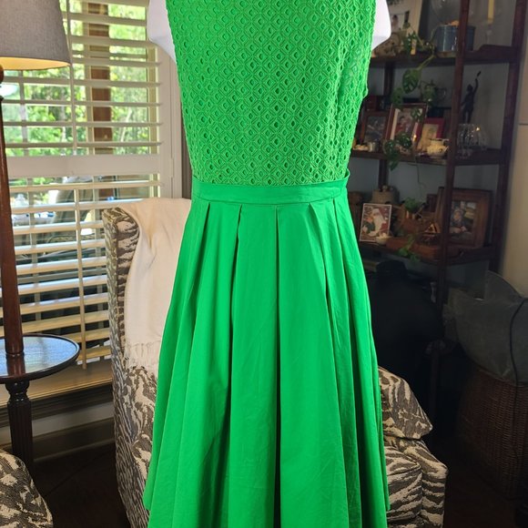 Collette Dinnigan Vibrant Green Pleated Trellis Dress Size 14 - Picture 4 of 11
